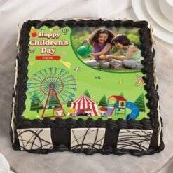 Happy Children's Day Square Shaped Photo Cake