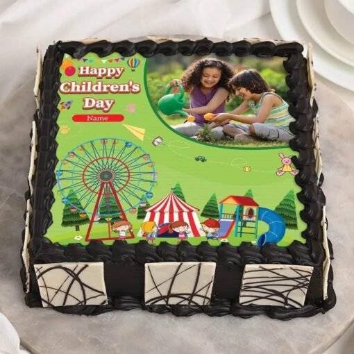 Happy Children's Day Square Shaped Photo Cake