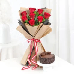 Rosy Serenade - Bouquet with Tasty Cake