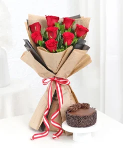 Rosy Serenade - Bouquet with Tasty Cake